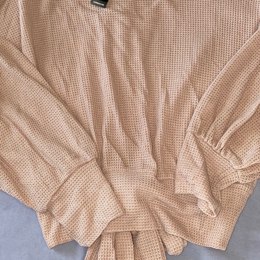 Express Pink Crop Top Cross Back Tie Shirt